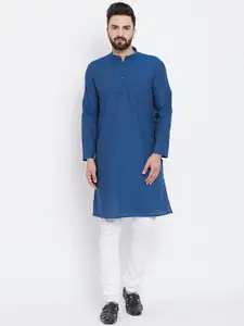 even Men Blue Solid Straight Kurta