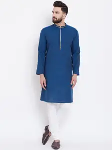 even Men Blue Solid Straight Kurta