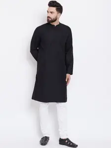 even Men Black Solid Straight Kurta