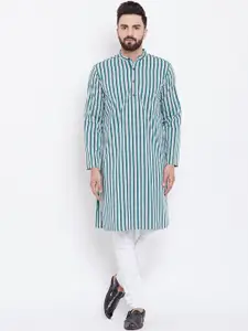 even Men Grey Striped Straight Kurta