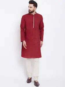 even Men Maroon Solid Straight Kurta