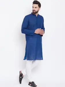 even Men Blue Woven Design Straight Kurta