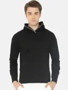 The Indian Garage Co Men Black Solid Hooded Sweatshirt
