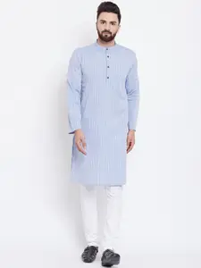 even Men Blue Striped Straight Kurta