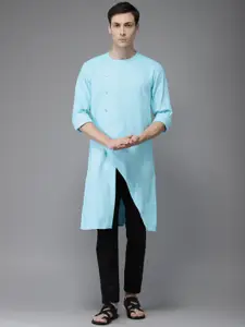 Freehand by The Indian Garage Co Men Blue Solid Straight Kurta