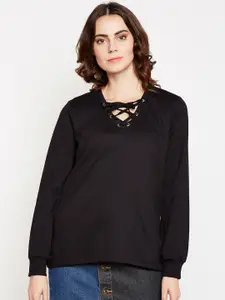 Taanz Women Black Solid Sweatshirt