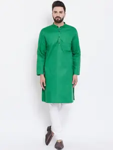 even Men Green Solid Straight Kurta
