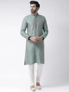 KISAH Men Green & Brown Printed Kurta with Churidar