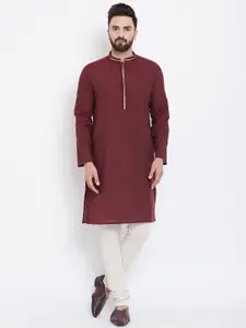 even Men Maroon Solid Straight Kurta