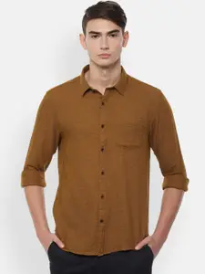 People Men Brown Regular Fit Self Design Casual Shirt