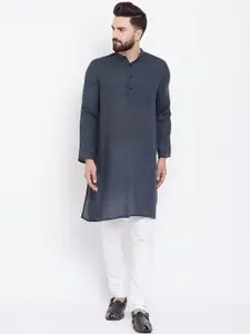 even Men Grey Solid Straight Kurta