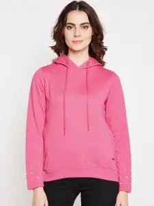 Taanz Women Pink Solid Hooded Sweatshirt