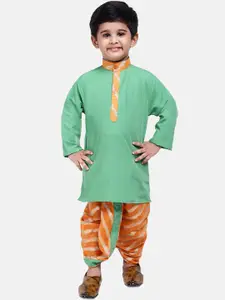 BownBee Boys Green & Orange Printed Kurta with Dhoti Pants