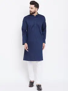 even Men Blue Striped Straight Kurta