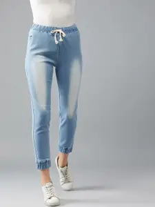 DOLCE CRUDO Women Blue Regular Fit Mid-Rise Clean Look Stretchable Denim Joggers