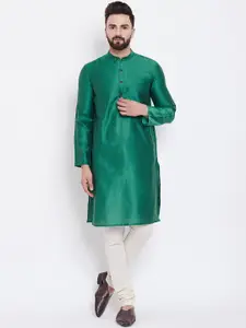 even Men Green Solid Straight Kurta