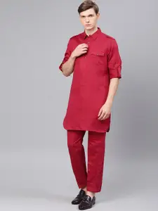 Freehand by The Indian Garage Co Men Red Solid Kurta with Pyjamas