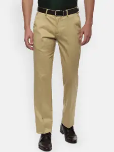 Louis Philippe Men Beige Regular Fit Solid Formal Trousers