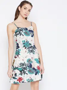 Berrylush Women Off-White Floral Printed Fit and Flare Dress