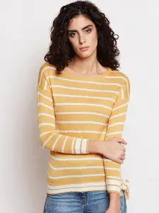Taanz Women Mustard Yellow & White Striped Pullover Sweater