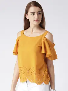 KASSUALLY Women Mustard Yellow Solid A-Line Top