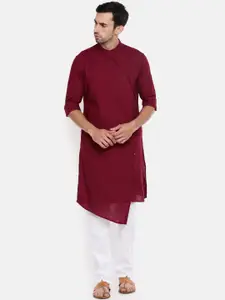 The Indian Garage Co Men Maroon Solid Straight Kurta