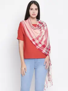 Style Quotient Women  Peach-Coloured & Red Checked Scarf