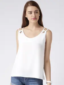 KASSUALLY Women White Solid A-Line Top