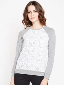 Taanz Women Grey & White Self Design Pullover Sweater