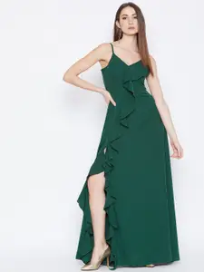 Berrylush Women Green Solid Ruffled Maxi Dress