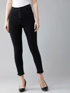 DOLCE CRUDO Women Black Skinny Fit High-Rise Clean Look Stretchable Cropped Jeans