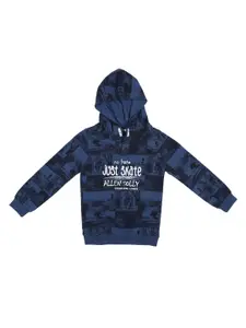 Allen Solly Junior Boys Navy Blue Printed Hooded Sweatshirt