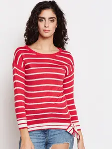 Taanz Women Red & White Striped Pullover Sweater
