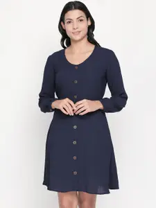 Honey by Pantaloons Women Solid Navy Blue A-Line Dress