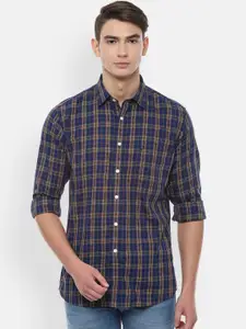 Allen Solly Men Navy Blue Slim Fit Checked Casual Shirt