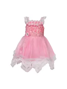Wish Karo Girls Pink Floral Embellished Fit and Flare Dress