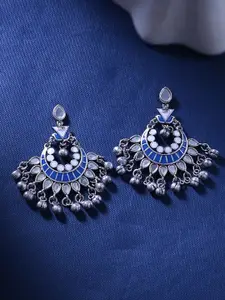 Voylla Silver-Toned & Blue Classic Drop Earrings