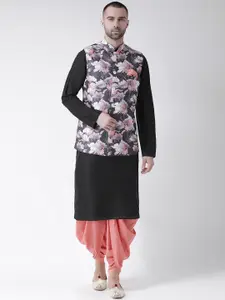 KISAH Men Black & Pink Kurta Set
