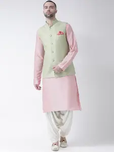 KISAH Men Pink & Off-White Solid Kurta Set