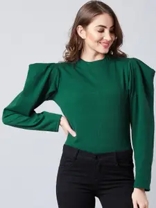 Athena Women Green Solid Sweatshirt