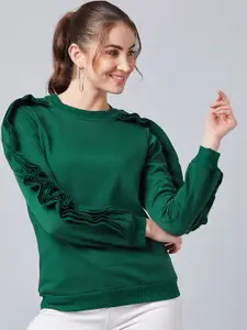 Athena Women Green Solid Sweatshirt