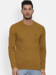 Van Heusen Sport Men Mustard Yellow Self Design Sweater