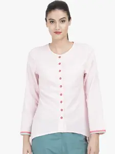 GRASS by Gitika Goyal Women Pink Slim Fit Solid Casual Shirt