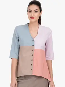 GRASS by Gitika Goyal Women Multicoloured Slim Fit Colourblocked Casual Shirt