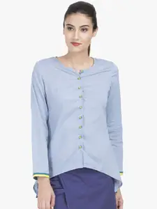 GRASS by Gitika Goyal Women Blue Slim Fit Solid Casual Shirt