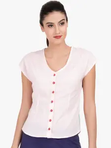 GRASS by Gitika Goyal Women Pink Solid Pure Cotton Top