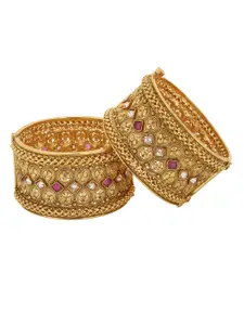 Adwitiya Collection Set of 2 Gold-Plated Magenta Stone Studded Handcrafted Bangles