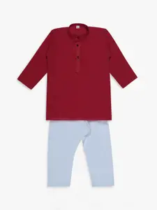 Superminis Boys Maroon & White Solid Kurta with Pyjamas