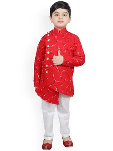 SG YUVRAJ Boys Red & White Printed Kurta with Trousers