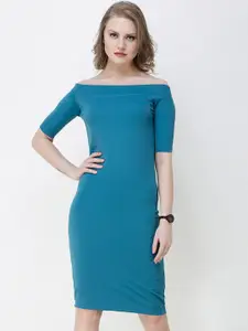 SCORPIUS Women Blue Solid Sheath Dress